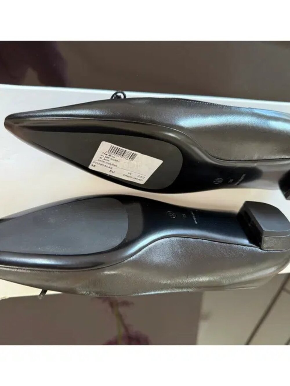 The Row Black Leather Mary Jane Ballet Flats